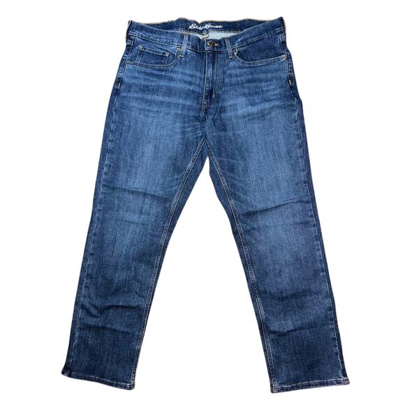 Eddie Bauer Mens Denim Classic Straight Leg Dark Blue 36 x 30 Jeans 5 Pocket - Picture 1 of 3